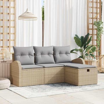 vidaXL Tuinbank Set 4 st Beige poly rattan, Verzenden, Nieuw