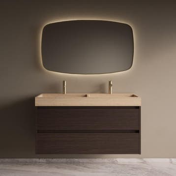 Badmeubelset Riga Travertin met Wastafel 120 cm Bruin Eiken, Ophalen of Verzenden, Nieuw, Bad