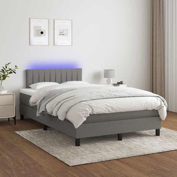 vidaXL Boxspring met matras en LED stof donkergrijs 120x200, Verzenden