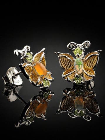 Opaal - 925 Zilver - - Oorbellen - Vlinder Elegantie