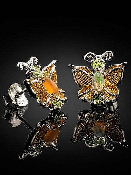 Opaal - 925 Zilver - - Oorbellen - Vlinder Elegantie, Collections, Minéraux & Fossiles