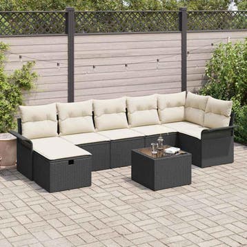 vidaXL Tuinbank Set 8 st Zwart en Crème poly rattan, Verzenden, Nieuw