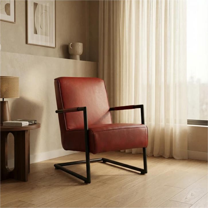 Leren fauteuil Lodge - Granada Rouge (rood), Maison & Meubles, Fauteuils, Enlèvement ou Envoi