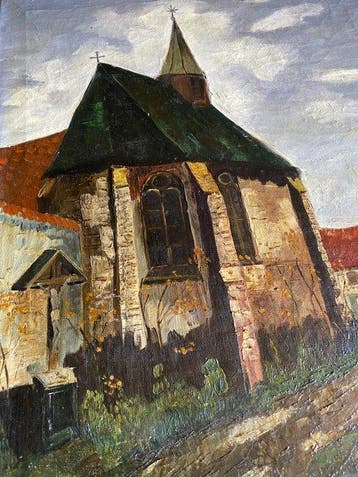Verhoeven - Paysage d’église, Antiek en Kunst