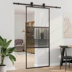 vidaXL Glazen deur Gestreept Zwart 90 x 2 x 205 cm Aluminium, Doe-het-zelf en Bouw, Verzenden, Nieuw