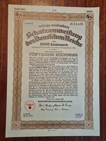 Allemagne. 10.000 + 5000 Reichsmark 1936 Schatzanweisung des