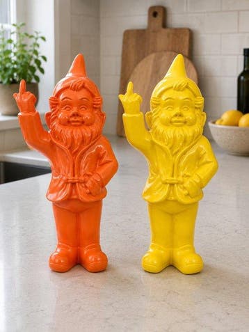 Beeld, set of naugthy gnomes color orange yellow - 16 cm -