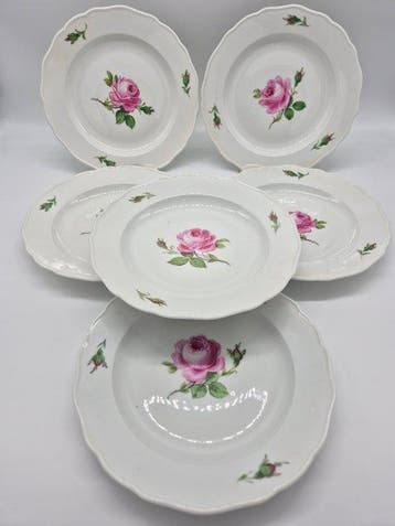 Meissen - 6 Speiseteller, Rote Rose - Plat - Porcelaine