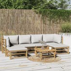 vidaXL 7-delige Loungeset met lichtgrijze kussens bamboe, Verzenden, Nieuw, Loungeset