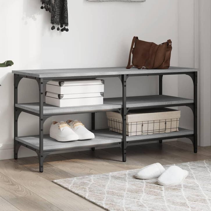 vidaXL Schoenenbankje 100x38,5x49 cm bewerkt hout grijs, Huis en Inrichting, Overige Huis en Inrichting, Nieuw, Verzenden