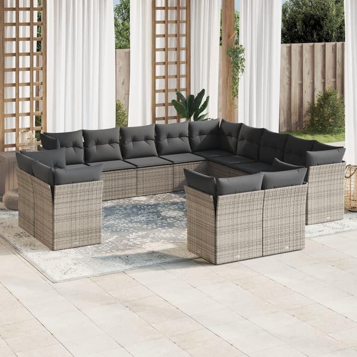 vidaXL 13-delige Loungeset met kussens poly rattan grijs, Tuin en Terras, Tuinsets en Loungesets, Loungeset, Nieuw, Verzenden