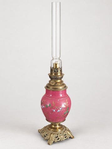 Petroleumlamp - Aardewerk, Messing, Kristal - kerosinelamp