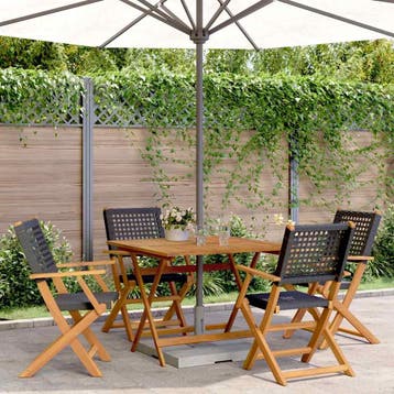 vidaXL 5-delige Tuinset poly rattan en massief hout zwart, Verzenden, Nieuw, Tuinset