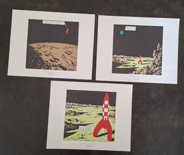 Tintin - 6 Lithographies Objectif Lune et On a Marché sur la, Livres