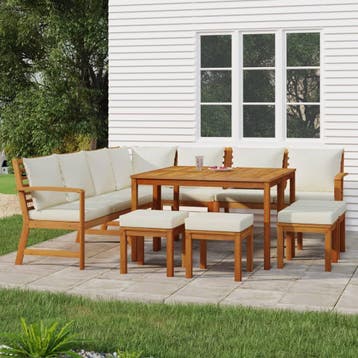 vidaXL 11-delige Tuinset met kussens massief acaciahout, Verzenden, Nieuw, Tuinset