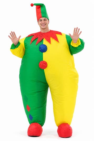 KIMU® Opblaas Kostuum Clown Groen Geel Opblaasbaar Pak Clown, Ophalen of Verzenden, Nieuw