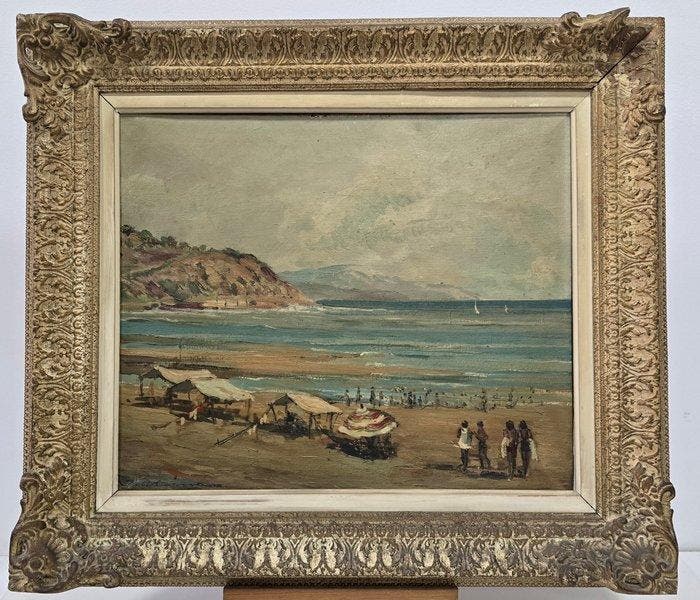 Joan Alsina Oliver (1912-?) - NO RESERVE - La playa de, Antiek en Kunst, Kunst | Schilderijen | Klassiek