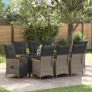 vidaXL Tuin Eettafel Set 9 st Grijs poly rattan, Verzenden, Nieuw