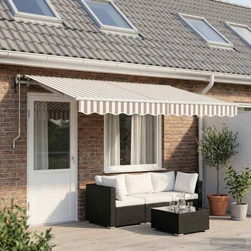 vidaXL Uitschuifbare luifel Lichtgrijs en wit 400 × 350 cm, Verzenden