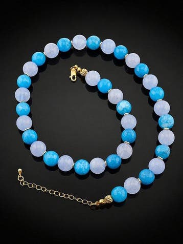 Ketting met Aquamarijn en Blauwe Chalcedoon - 925