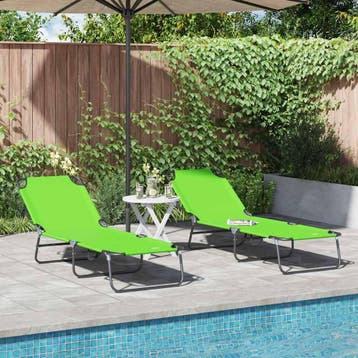 vidaXL Opvouwbare zonnebed 2 st Polyester Groen, Tuin en Terras, Verzenden, Nieuw