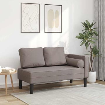 vidaXL Chaise longue met kussens stof taupe, Verzenden
