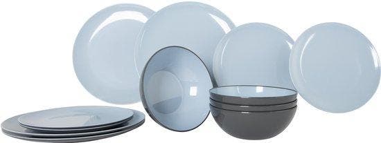 2dekans | Gimex - Vivid Line - Servies - Blauw - 12-Delig, Maison & Meubles, Cuisine | Vaisselle, Enlèvement ou Envoi