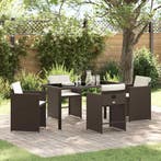 vidaXL Tuin Eettafel Set met kussen 5 pcs Bruin poly rattan, Verzenden, Nieuw