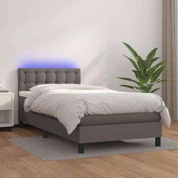 vidaXL Boxspring met matras en LED kunstleer grijs 90x200 cm, Huis en Inrichting, Verzenden, Nieuw