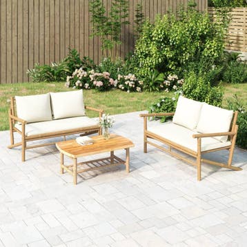 vidaXL Tuinbank met crèmewitte kussens bamboe, Tuin en Terras, Tuinsets en Loungesets, Verzenden, Nieuw