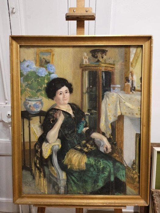 Bertha Müller (1848-1937) - NO RESERVE - Retrato de dama, Antiquités & Art, Art | Peinture | Classique