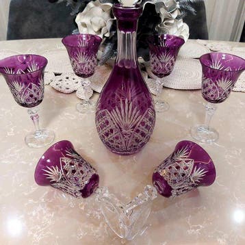 Verre à eau (7) - Cristal - Fuchsia cristal bohème