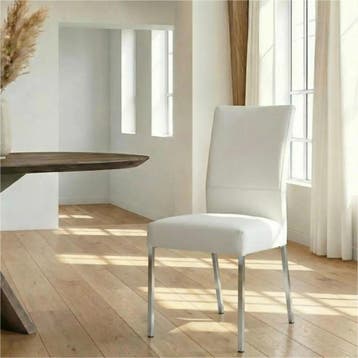 Leren eetkamerstoel Real - Toledo Bianco (gebroken wit) -, Huis en Inrichting, Stoelen, Wit, Nieuw, Ophalen of Verzenden, Industrieel, Modern
