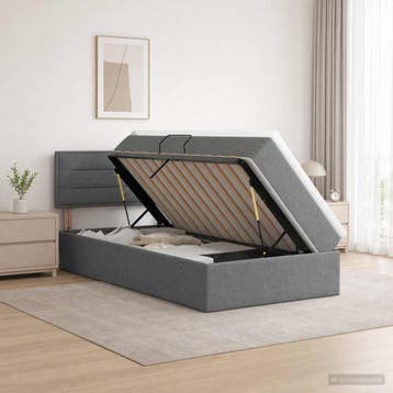 vidaXL LED opbergbed met matras Donkergrijs 100 x 200 cm, Verzenden