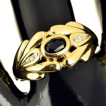 Bague - 18 carats Or jaune Saphir - Diamant, Bijoux, Sacs & Beauté