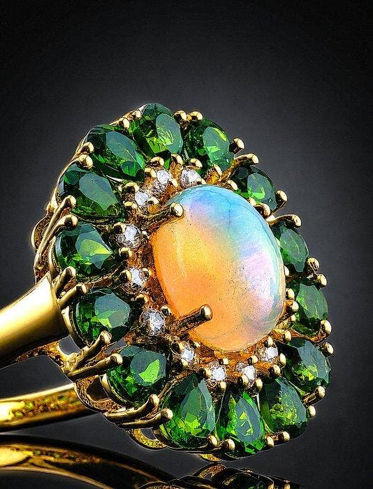 Opaal - Zilver - Ring - Rainbow Glow, Antiek en Kunst, Curiosa en Brocante