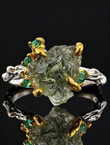 Groene tourmalijnring - 925 sterling zilver - sculpturale