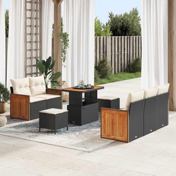 vidaXL Tuinbank Set 8 st 8-Aantal zitplaatsen Zwart en Crème, Verzenden