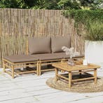 vidaXL 4-delige Loungeset met kussens bamboe taupe, Verzenden, Loungeset