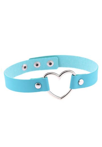 KIMU® Choker Blauw Hartje Pu Leer Collar Ketting Hart Halsba, Handtassen en Accessoires, Kettingen, Ophalen of Verzenden, Nieuw