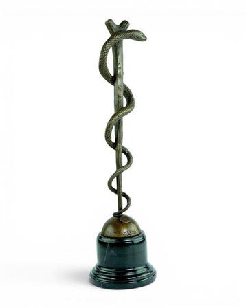 sculptuur, Rod of Asclepius - 38 cm - Brons, Marmer
