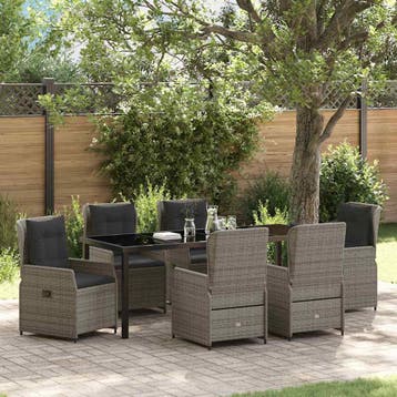 vidaXL Tuin Eettafel Set 7 st Grijs poly rattan, Verzenden