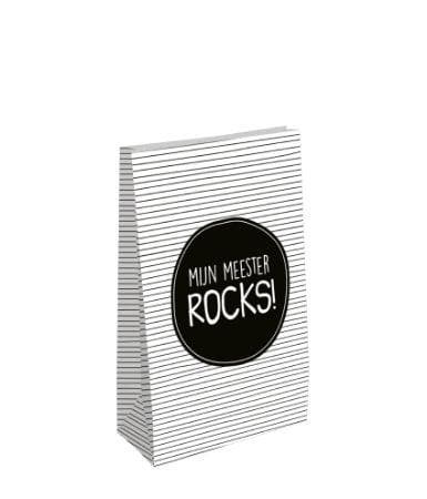 4x Blokzak  Mijn meester Rocks! School Maat L (Blokbodemzak), Diversen, Cadeauverpakkingen, Cadeauzakje, Nieuw, Ophalen of Verzenden