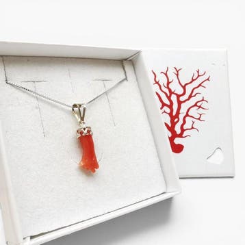 Corail - Argent - Collier avec pendentif - Gravure, Collections, Minéraux & Fossiles