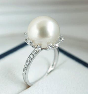 Ring - 18 kt. Witgoud - Rond, 12,75 mm - South Sea Parel -, Nieuw