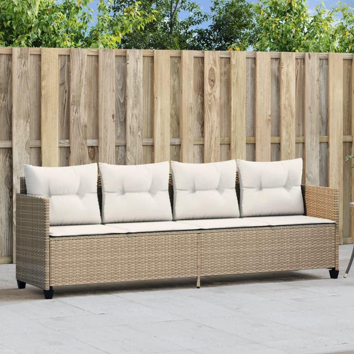 vidaXL Ligbed met kussens poly rattan beige, Tuin en Terras, Ligbedden, Nieuw, Verzenden
