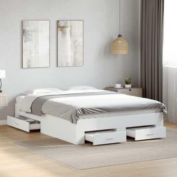 vidaXL Bedframe met lades bewerkt hout wit 140x190 cm, Huis en Inrichting, Verzenden, Nieuw