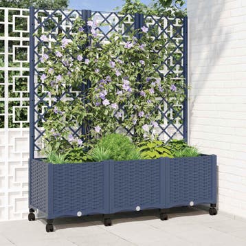 vidaXL Tuinsteker met schutting en wielen Blauw Grijs PP, Tuin en Terras, Verzenden, Nieuw