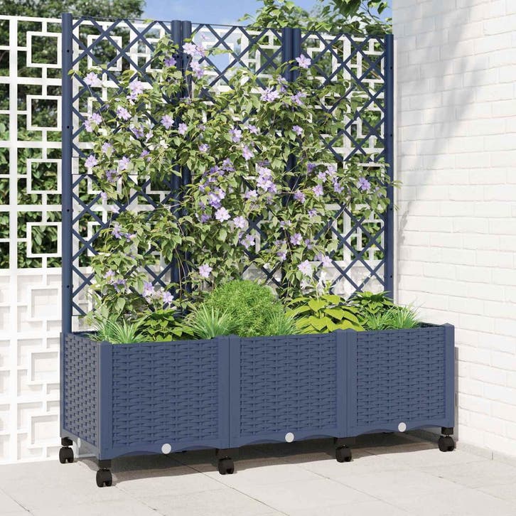 vidaXL Tuinsteker met schutting en wielen Blauw Grijs PP, Tuin en Terras, Bloempotten, Nieuw, Verzenden