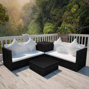 vidaXL 4-delige Loungeset met kussens poly rattan zwart, Verzenden, Nieuw, Loungeset